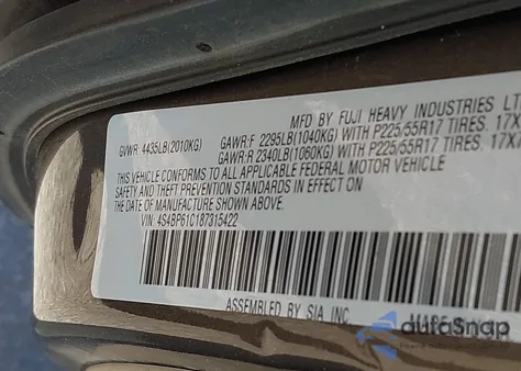 2008 Subaru Outback 2.5I/2.5I L.l. Bean Edition from USA, damaged, VIN 4S4BP61C187315422